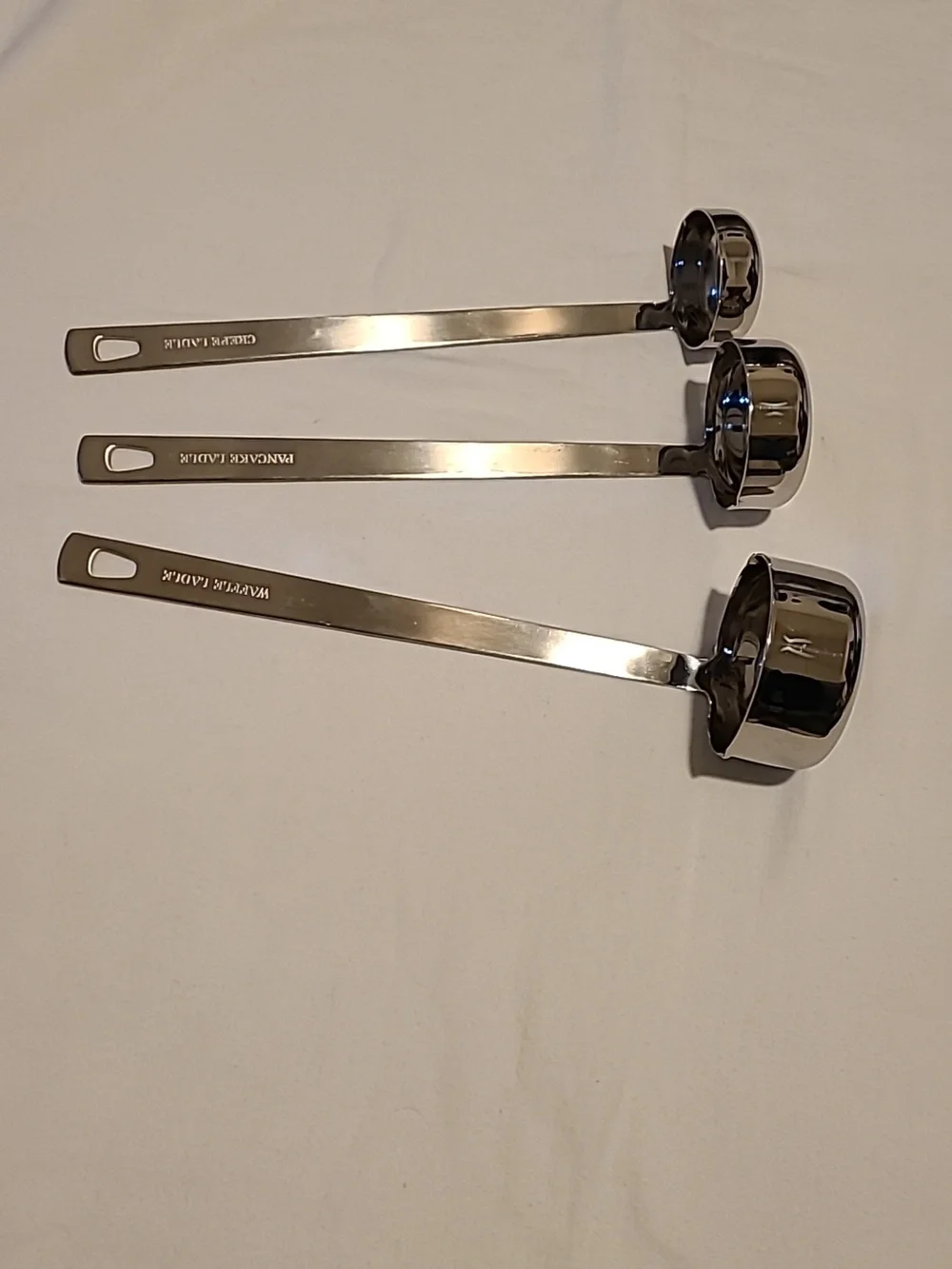 William Sonoma Stainless Steel Heavy Duty Ladle Set Of 3, Crepe Pancake Waffle